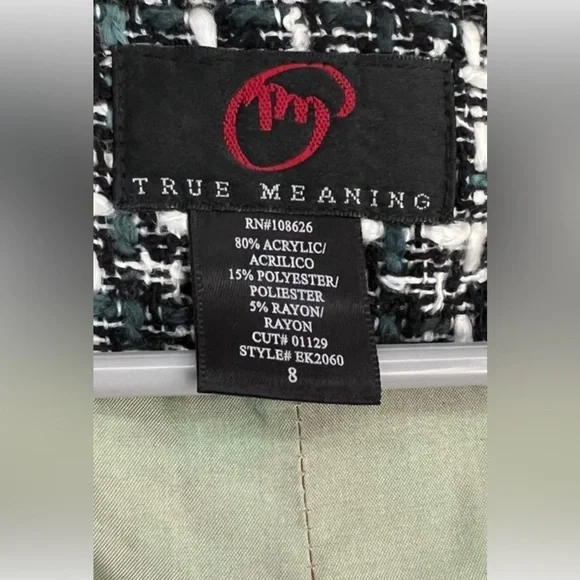 True Meaning Distressed Tweed Blazer Button Closure Black Trim Accents Size 8 - Picture 8 of 12